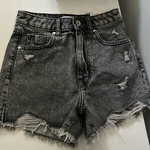 zara high rise size 0 washed black distressed shorts
